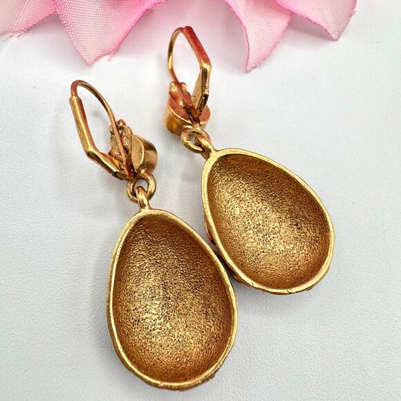 Vintage Faux Gripoix Turkish Style Enamel Dangle Earrings Ornate Leverback Chic - Picture 8 of 11